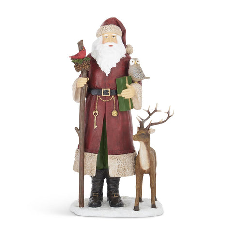 15.25" Resin Red Coat Santa w/Cardinal, Owl and Deer