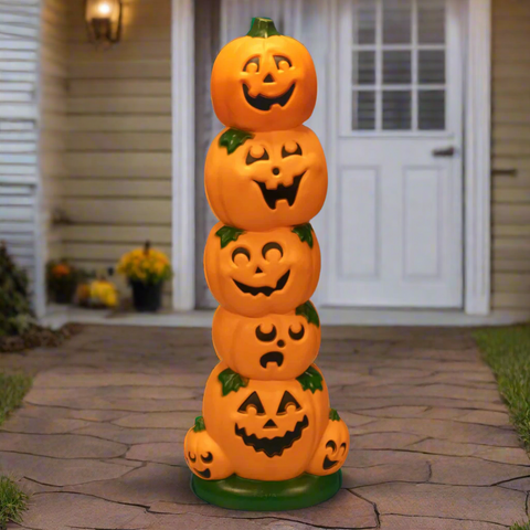 38" Lit Blow Mold Pumpkin Stack