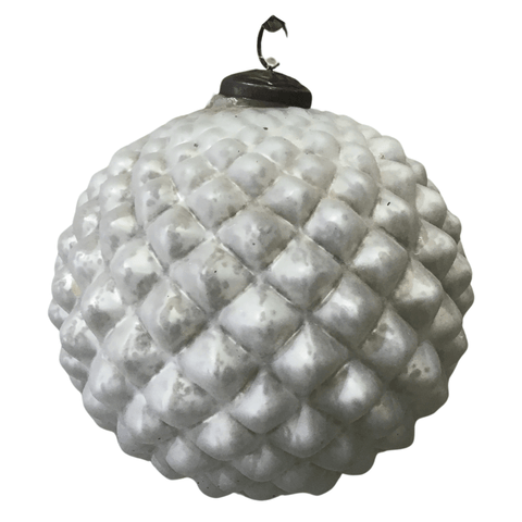 150MM Matte Rustic White Ball Diamond Design Ornament