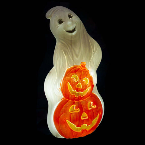 31" Lit Blow Mold Ghost w/Pumpkins