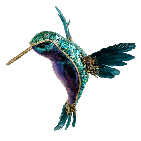 Hummingbird Ornament - Purple & Green, 8.7"