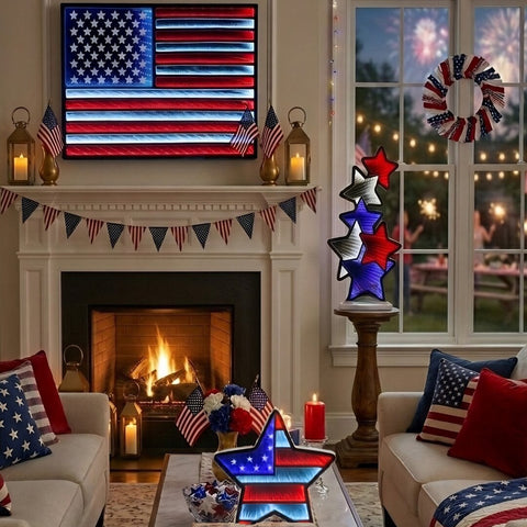 Patriotic Star Stack Infinity Light, Acrylic, W/ UL Plug, 23.5"