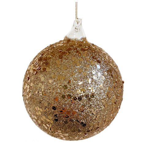 Glass Ball - Clear Gold Glitter Sequin, 3"