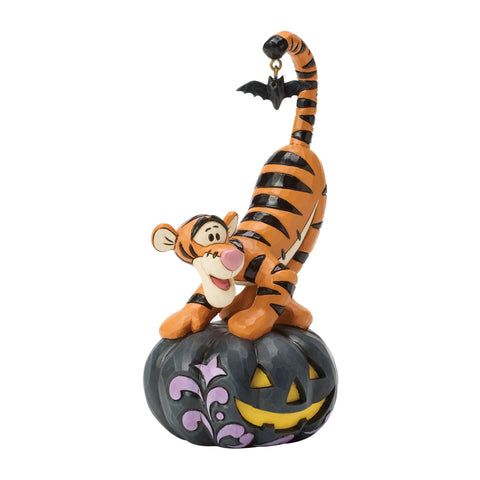 Jim Shore Disney Traditions Tigger on black Jack-o-Lantern Figurine, 5.79"