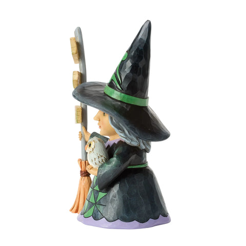 Jim Shore Heartwood Creek Halloween Good Witch Next to Broom Sign Figurine, 7.87"