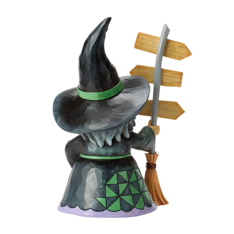 Jim Shore Heartwood Creek Halloween Good Witch Next to Broom Sign Figurine, 7.87"