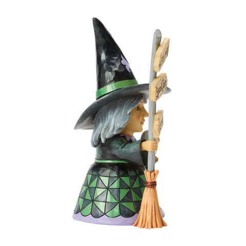 Jim Shore Heartwood Creek Halloween Good Witch Next to Broom Sign Figurine, 7.87"