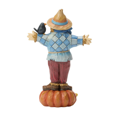 Jim Shore Heartwood Creek Harvest Scarecrow Standing on Pumpkin Figurine, 6"