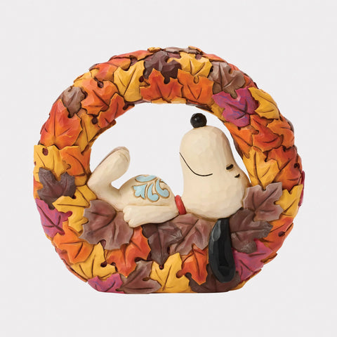 Jim Shore Snoopy on Fall Wreath Figurine, 6"