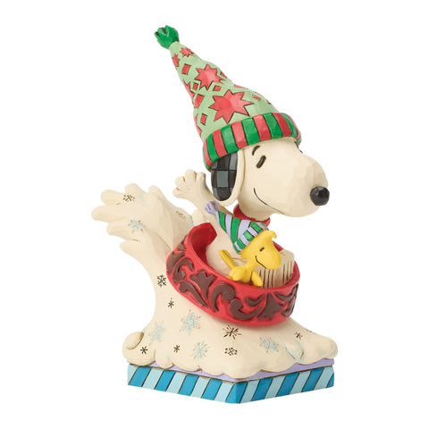 Jim Shore Peanuts Snoopy Woodstock Dog Bowl Sled Figurine, 4.5"