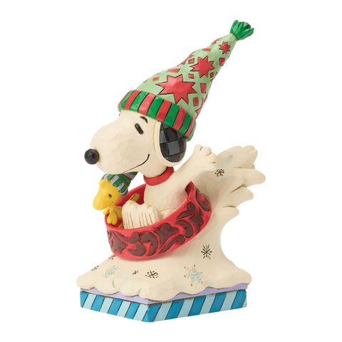 Jim Shore Peanuts Snoopy Woodstock Dog Bowl Sled Figurine, 4.5"