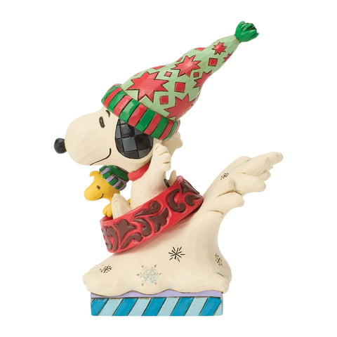 Jim Shore Peanuts Snoopy Woodstock Dog Bowl Sled Figurine, 4.5"