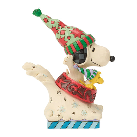Jim Shore Peanuts Snoopy Woodstock Dog Bowl Sled Figurine, 4.5"