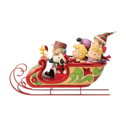 Jim Shore Peanuts Snoopy and Friends in Sleigh Figurine, 6.89"