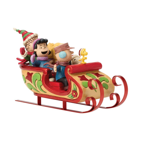 Jim Shore Peanuts Snoopy and Friends in Sleigh Figurine, 6.89"