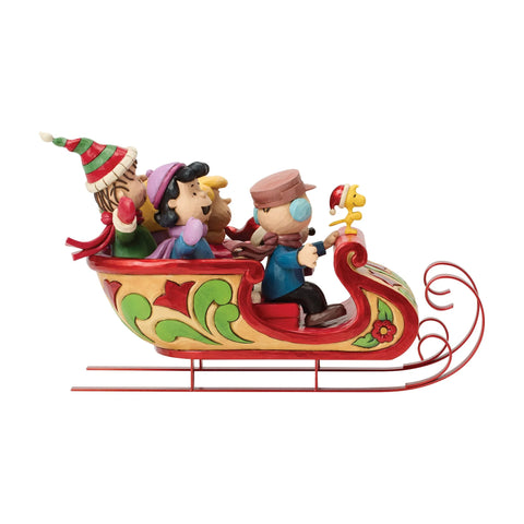 Jim Shore Peanuts Snoopy and Friends in Sleigh Figurine, 6.89"