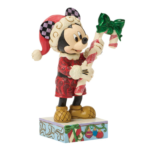 Jim Shore Disney Traditions Mickey with Candy Cane Figurine, 5.25"