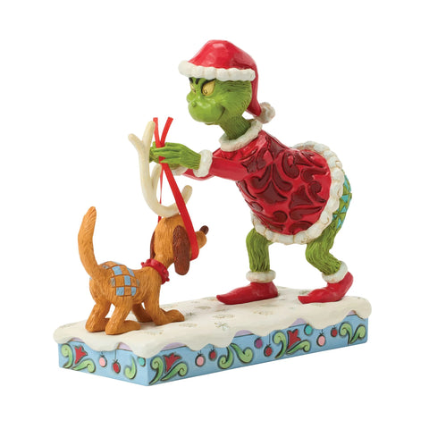 Jim Shore Grinch Tying Antlers Max Figurine, 6"