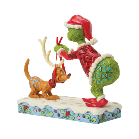 Jim Shore Grinch Tying Antlers Max Figurine, 6"