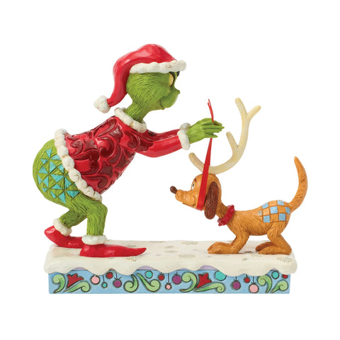 Jim Shore Grinch Tying Antlers Max Figurine, 6"