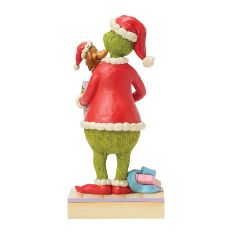 Jim Shore Grinch Holding Gift with Max Figurine, 9.45"