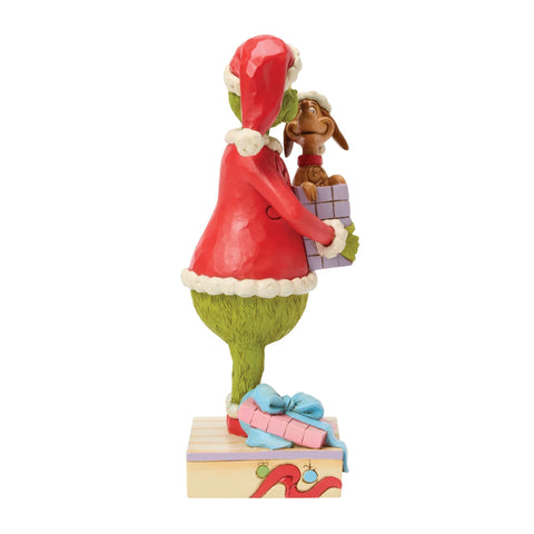 Jim Shore Grinch Holding Gift with Max Figurine, 9.45"