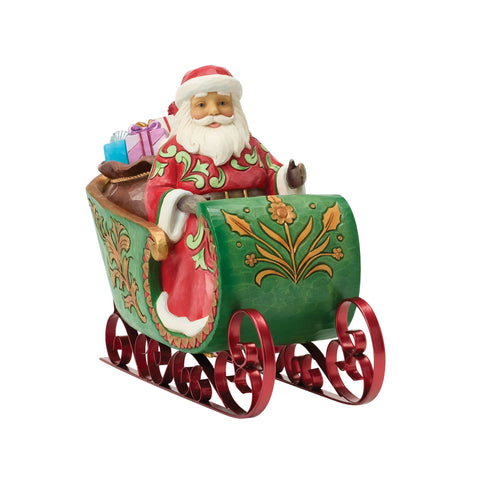 Jim Shore Heartwood Creek Santa in Musical Sleigh Figurine, 8.5"