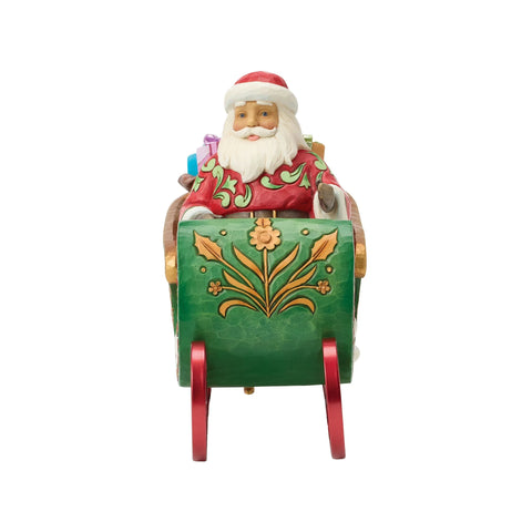 Jim Shore Heartwood Creek Santa in Musical Sleigh Figurine, 8.5"