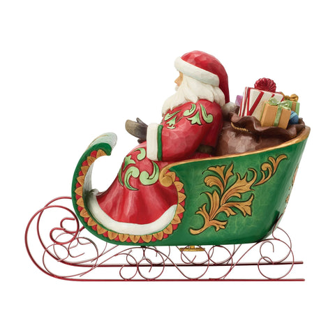 Jim Shore Heartwood Creek Santa in Musical Sleigh Figurine, 8.5"