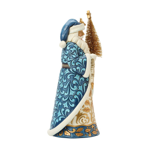 Jim Shore Heartwood Creek Blue & Gold Santa Sisal Figurine, 10"