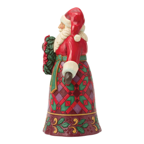Jim Shore Heartwood Creek Santa w/ Wreath and Poinsettia Figurine, 12"