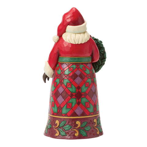 Jim Shore Heartwood Creek Santa w/ Wreath and Poinsettia Figurine, 12"