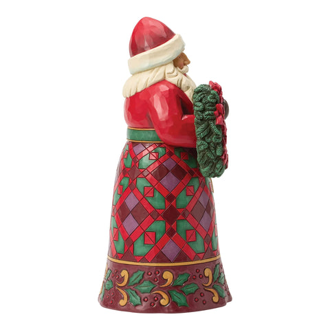 Jim Shore Heartwood Creek Santa w/ Wreath and Poinsettia Figurine, 12"
