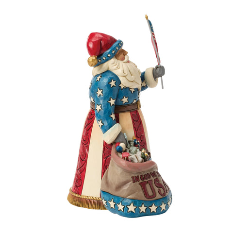 Jim Shore Heartwood Creek Patriotic Santa w/ Flag Figurine, 9"