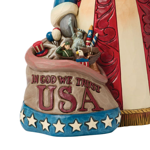 Jim Shore Heartwood Creek Patriotic Santa w/ Flag Figurine, 9"