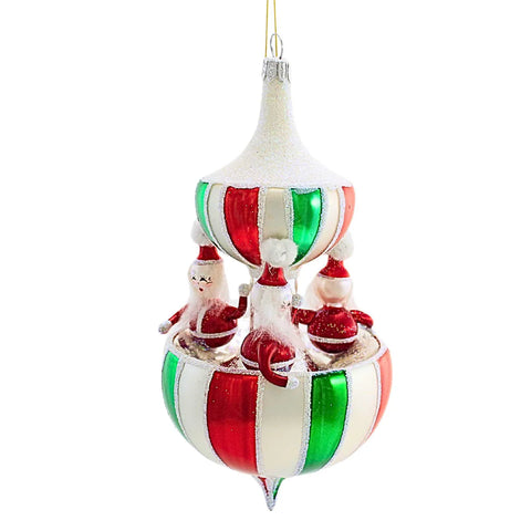 Carousel 3 Santa Glass Drop Ornament, 6.5"