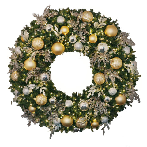 Wreath, Pre-Decorated Indoor: Mixed Pine PVC / PE Greenery, LED Warm White