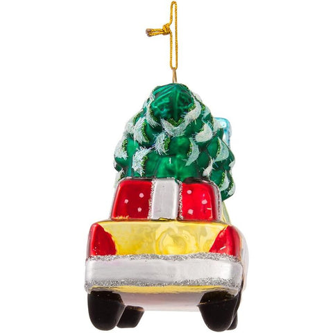 New York City Checker Taxi With Tree Glass Ornament, 5.35"