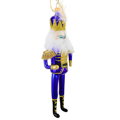 Bold Blue Nutcracker Glass Ornament, 8.5"