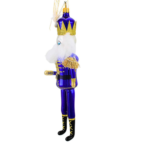 Bold Blue Nutcracker Glass Ornament, 8.5"