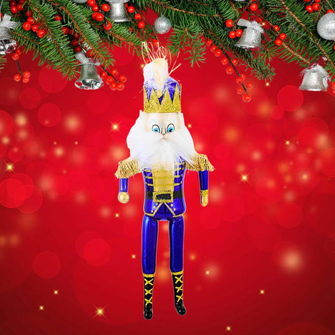 Bold Blue Nutcracker Glass Ornament, 8.5"