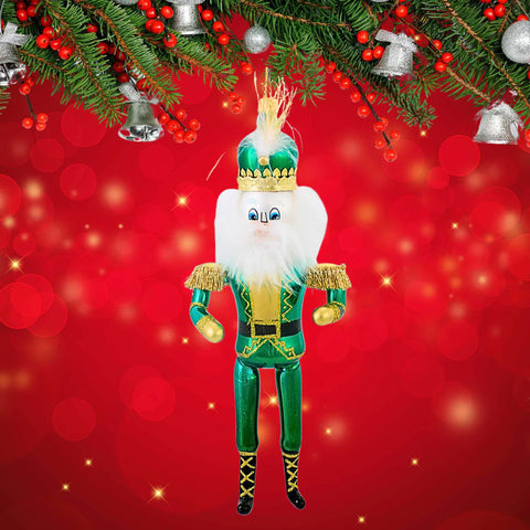 Grande Green Nutcracker Glass Ornament, 9"