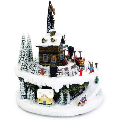 6.75" H Musical Led Village w/ Train