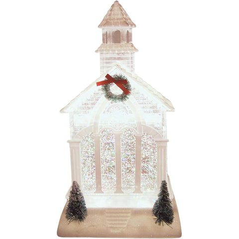 11.5"H Lighted Swirl Church w/Tree & Wreath