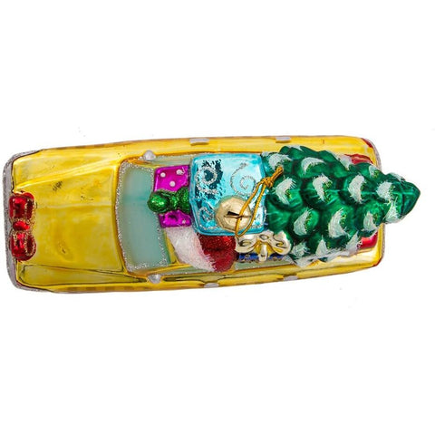 New York City Checker Taxi With Tree Glass Ornament, 5.35"