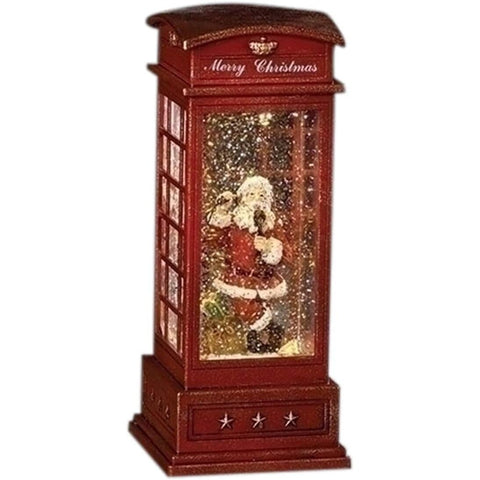 LED Phone Booth Santa Water Globe, 10"