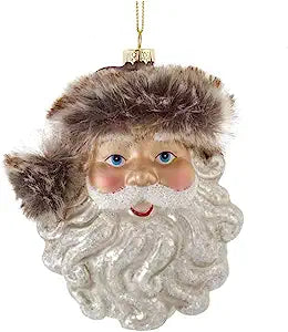 5" Glass Santa Head w/Faux Fur Ornament