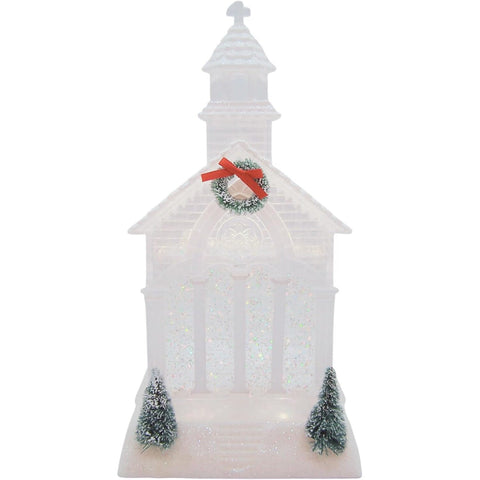 11.5"H Lighted Swirl Church w/Tree & Wreath