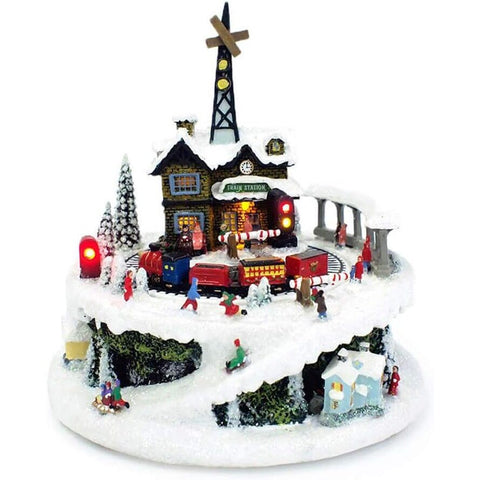 6.75" H Musical Led Village w/ Train