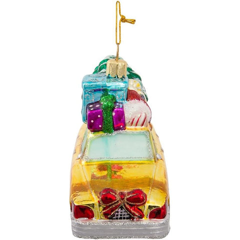 New York City Checker Taxi With Tree Glass Ornament, 5.35"